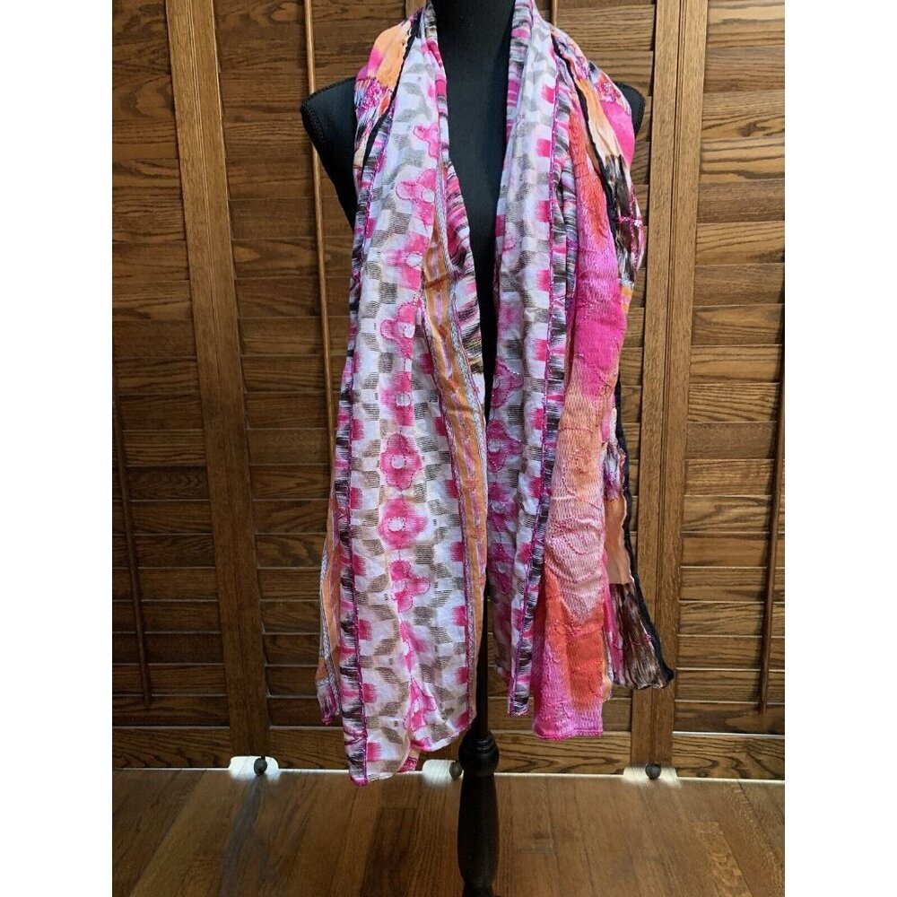 Lot of Two Scarves in Beautiful Colors and Fabrics Shawl Fringe Trim Neck Warmer